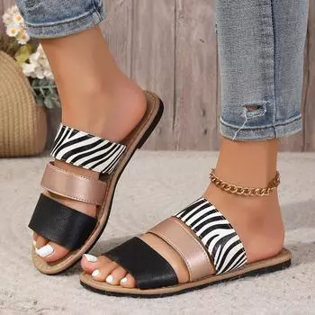 2024 Новые летние женские тапочки с открытым носком, цветная пляжная верхняя одежда, туфли на низком каблуке, неглубокие плоские каблуки, универсальные туфли Zapatos 36 белый