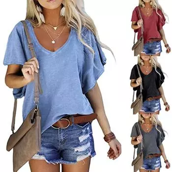 2024 Новые летние женские топы с V-образным вырезом, хлопковые однотонные, с коротким рукавом, повседневные свободные женские футболки размера Pius XXXL белый
