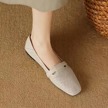 2024 Новые летние женские туфли-лодочки с вырезом из натуральной кожи для женщин Туфли на низком каблуке с квадратным носком Лаконичные базовые женские туфли 34 хаки