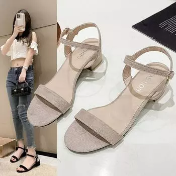 2024 Новые летние женские туфли на высоком каблуке с открытым носком, сексуальные женские босоножки на каблуке, женские босоножки, модные туфли с пряжкой и крестом на низком каблуке 35 дубильная кора