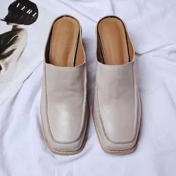 2024 Новые летние женские туфли с квадратным носком и высоким каблуком, модные туфли из коровьей кожи для женщин, повседневные женские тапочки-мюли 34 чёрный