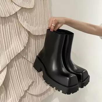 2024 Новые массивные ботинки Модные женские ботильоны на платформе с лодыжкой Женские туфли на плоской подошве с кисточками Ботильоны женские с квадратной головкой Ботильоны Altas Mujer 35 чёрный