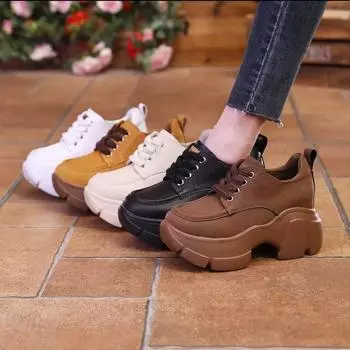 2024 Новые массивные кроссовки женские весна-осень толстая подошва повседневная обувь женская мода искусственная кожа платформа Zapatillas De Deporte 35 чёрный