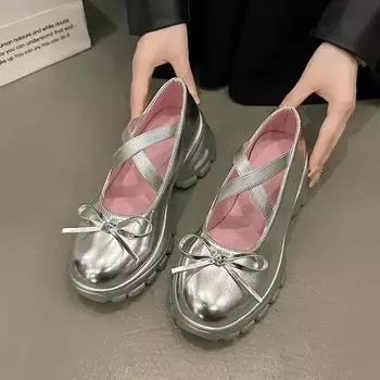 2024 Новые массивные туфли Мэри Джейн для женщин с перекрестными ремешками, спортивная обувь, модная повседневная обувь с бантом и мелкой платформой, Zapatos De Mujer 35