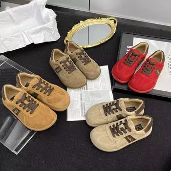 2024 новые матовые кожаные туфли с кукольной головой, повседневные шнурки, туфли Форрест Гамп, ретро, мягкая подошва, удобные одинарные туфли прилив 35 бежевый