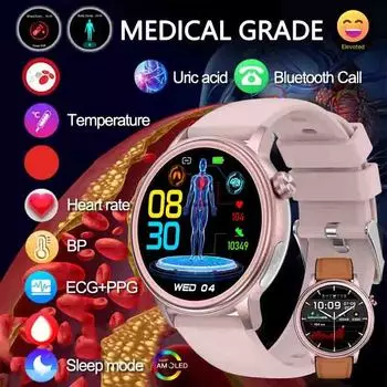 2024 Новые медицинские смарт-часы для здоровья, женские часы с ЭКГ + ППГ, мониторингом температуры, Bluetooth-звонками