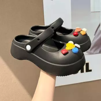 2024 Новые минималистичные туфли в черных нескользящих шлепанцах, пляжные сандалии с толстой подошвой, обувь с отверстиями своими руками 38-39