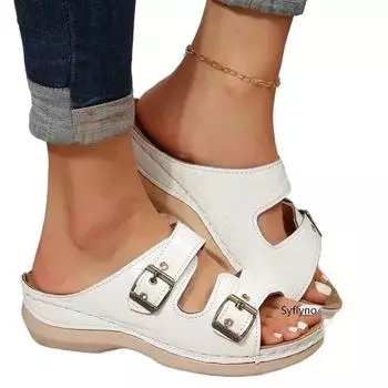 2024 Новые модные элегантные женские тапочки для спорта на открытом воздухе, пляжные, на танкетке, увеличивающие рост, женские туфли с открытым носком, удобные летние 35 чёрный