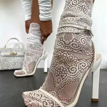 2024 Новые модные босоножки на высоком каблуке с одним словом и ремнем, женские туфли на толстом квадратном каблуке 41 35 белый