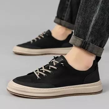 2024 Новые модные брендовые мужские однотонные кроссовки на шнуровке для отдыха на открытом воздухе, удобные повседневные туфли на плоской подошве, мужские черные кроссовки для скейтбординга 38 чёрный