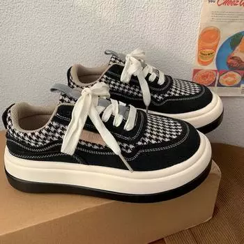 2024 Новые модные INS на толстой подошве с круглой головкой, уродливые милые японские универсальные повседневные парусиновые туфли 35 чёрный