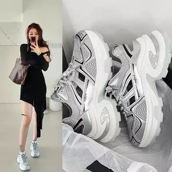 2024 Новые модные кроссовки на платформе для женщин, осенние, на шнуровке, дышащие, удобные, проветриваемые, на танкетке, увеличивающие рост, обувь 36 бежевый