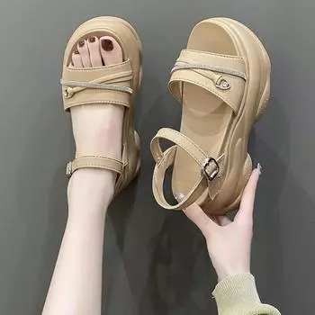 2024 Новые модные летние женские сандалии, роскошные тапочки на танкетке, черные туфли на платформе для женщин, обувь Zapatos De Mujer 34 чёрный