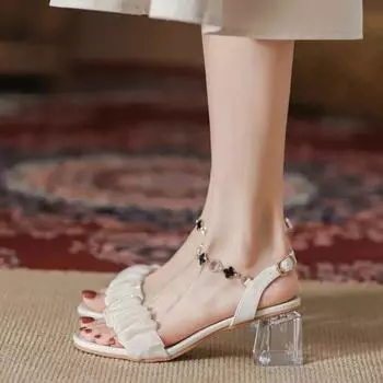2024 Новые модные летние женские сандалии сексуальные женские босоножки на высоком каблуке с квадратным открытым носком женские сандалии для женщин тапочки sandalias mujer 35 бежевый