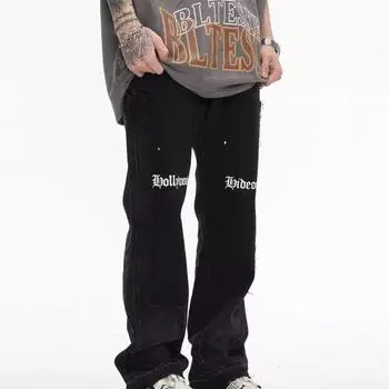 2024 Новые модные моющиеся ретро модные повседневные джинсы L чёрный