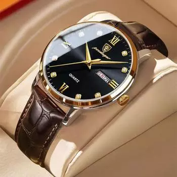 2024 Новые модные мужские часы Водонепроницаемые светящиеся модные часы с бриллиантами Кожаный ремешок Лучшие роскошные часы с коробкой для часов