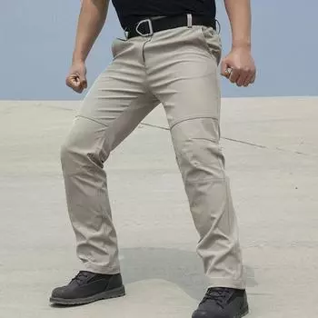 2024 новые модные мужские повседневные дышащие свободные спортивные брюки, облегающие эластичные брюки для бега с несколькими карманами 2XL чёрный