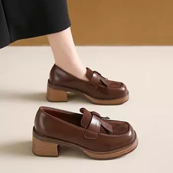 2024 Новые модные однотонные лоферы для женщин, обувь на квадратном каблуке, офисные туфли без застежек, женские лоферы, размер 35-40 35 чёрный