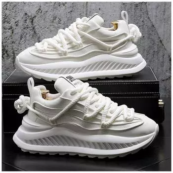 2024 Новые модные однотонные мужские кроссовки на толстом каблуке, повседневные кожаные туфли на платформе и плоской подошве, спортивная обувь, дизайнерская обувь Zapatillas Hombre 38 белый