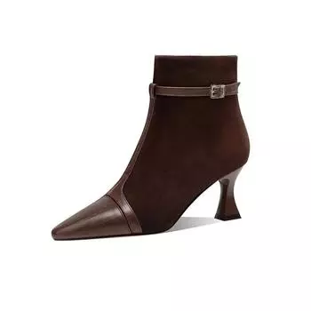 2024 Новые модные однотонные женские ботинки, легкие и универсальные, с заостренной молнией, украшенные голыми ботинками, весна и осень 35 темно-коричневого