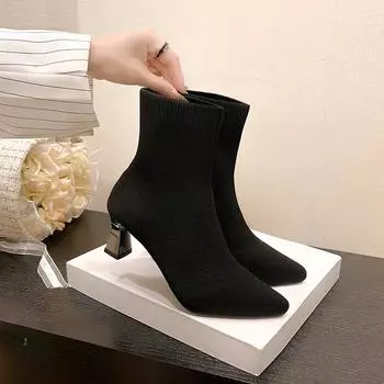 2024 Новые модные однотонные женские сапоги с острым носком, сетчатые повседневные и универсальные женские сапоги, модная верхняя одежда 35 бежевый