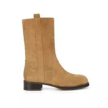 2024 Новые модные осенние женские сапоги до середины икры из высококачественной коровьей замши на плоской подошве, повседневные ботинки ручной работы в стиле ретро для женщин 35 коричневый