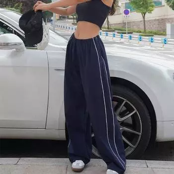 2024 новые модные персонализированные повседневные брюки с эластичной резинкой на талии разных цветов S чёрный