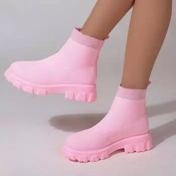 2024 Новые модные повседневные спортивные носки и обувь из сетки на толстой подошве для женщин больших размеров для пар, высокие повседневные ботинки 35 чёрный