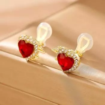 2024 новые модные серьги-клипсы со стразами и сердцем без пирсинга для женщин, серьги с имитацией хрусталя