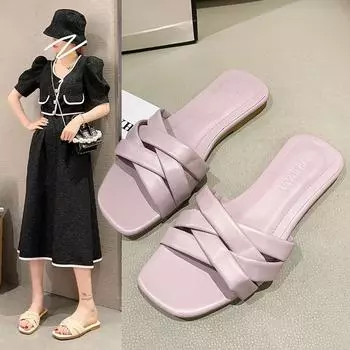 2024 Новые модные тапочки женские сексуальные сандалии на плоской подошве повседневные женские тапочки на песке элегантные тапочки с рыбьим ртом женские 35 бежевый