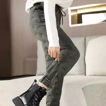 2024 новые модные теплые, утолщенные и свободные хлопковые брюки большого размера, пуховые брюки M белый