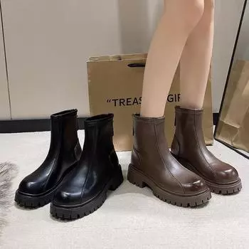 2024 Новые модные туфли на платформе, женские ботинки с круглой молнией, весенние и осенние модные женские ботинки челси до щиколотки 35 хаки