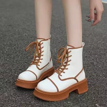 2024 Новые модные удобные весенние и осенние женские сапоги, цветные сапоги телесного цвета с круглым носком и боковой молнией 35 бежевый