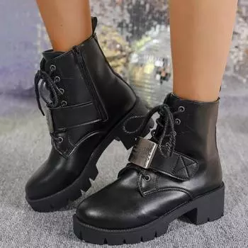 2024 Новые модные универсальные однотонные женские ботинки, теплые зимние короткие ботинки с боковой молнией на квадратном каблуке, темпераментные женские ботинки 35 чёрный