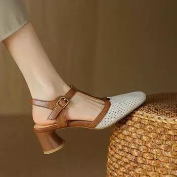 2024 Новые модные женские босоножки на высоком каблуке из натуральной кожи, туфли для вечеринок, женские туфли на высоком каблуке, туфли для выпускного, офисная обувь 34 белый