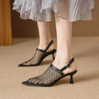 2024 Новые модные женские босоножки на высоком каблуке из натуральной кожи, туфли для вечеринок, женские туфли на каблуке-рюмочке, выпускные туфли-лодочки, офисная обувь 34 бежевый