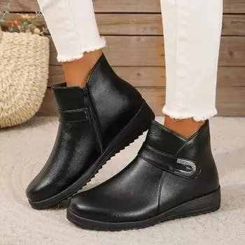 2024 Новые модные женские ботинки, хит продаж, теплые, с боковой молнией, весенние и осенние модные ботинки, однотонные, удобные, Zapatos 36 чёрный