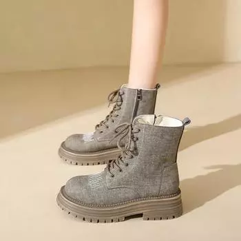 2024 Новые модные женские ботинки из денима с круглым носком, удобные, однотонные, повседневные, на низком каблуке, темпераментные женские ботинки с боковой молнией 35 джинсовый синий