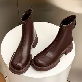 2024 Новые модные женские кожаные ботинки на платформе с круглым носком, ботильоны на шнуровке, повседневные ботинки для активного отдыха, Botas Mujer 33 коричневый