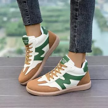 2024 Новые модные женские кроссовки с плоским дном и мягкой подошвой из кожи, нескользящие, легкие, на шнуровке, повседневные 36 зелёный