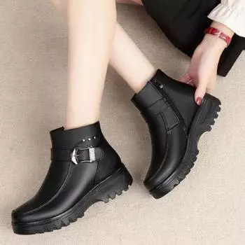 2024 Новые модные зимние теплые ботильоны женские короткие плюшевые водонепроницаемые лаконичные зимние ботинки нескользящие Botas De Invierno Para Mujer 35 чёрный