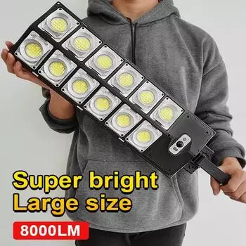 2024 Новые мощные солнечные фонари для улицы с датчиком движения Солнечная лампа 3 режима дистанционного управления Водонепроницаемый супер яркий уличный фонарь для сада чёрный