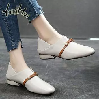 2024 Новые мягкие кожаные лоферы на плоской подошве в ретро-корейском стиле, универсальные, лаконичные, повседневные, удобные, женская обувь, мода, весна-осень 34 жёлтый