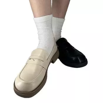 2024 новые мягкие лоферы на плоской подошве весна-осень одиночные туфли с одной педалью ретро универсальные британские туфли маленькие кожаные женские 34 белый