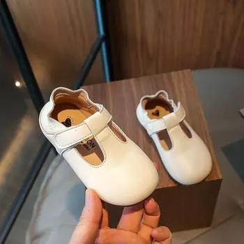 2024 Новые мягкие повседневные туфли с ремешком на липучке и липучке для девочек, прямые поставки, кожаные туфли для мальчиков, нескользящие мокасины для детей и девочек 22 коричневый
