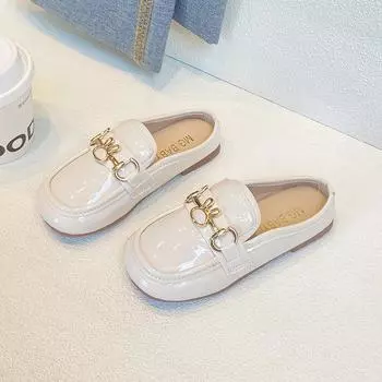 2024 Новые мягкие туфли принцессы с круглым носком для девочек, кожаные туфли с завернутыми пальцами, модные детские повседневные тапочки с блестящим кроликом, бесплатная доставка 26 бежевый