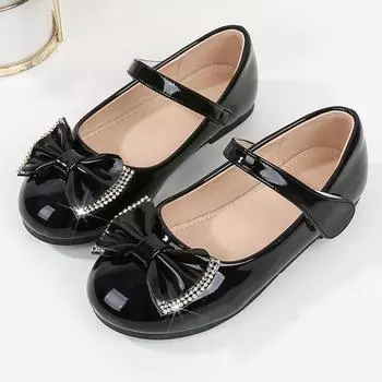 2024 Новые мягкие туфли принцессы со стразами, глянцевые черные детские кожаные туфли Мэри Джейн для вечеринок, свадебных шоу, ПУ, элегантные 24 коричневый