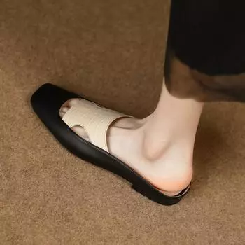 2024 Новые мюли из овечьей кожи с квадратным носком, разноцветные, модные, женские, уличные, уличные, тапочки, большой размер 34-43 34 чёрный