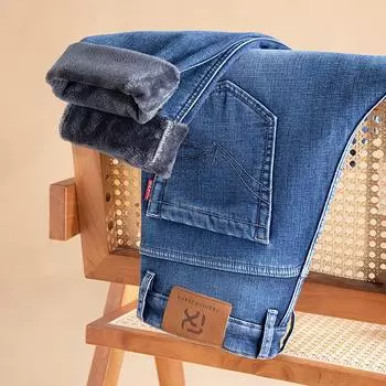 2024 Новые мужские бархатные утолщенные/обычные/тонкие эластичные универсальные модные прямые ковбойские брюки 28