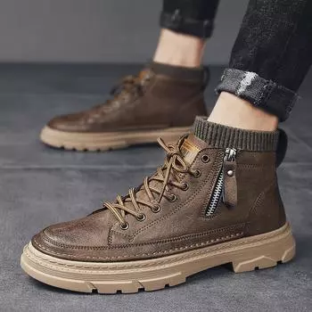 2024 Новые мужские ботинки Высокие мотоциклетные ботинки Модная кожаная обувь Повседневная обувь для активного отдыха Мужские кроссовки Bota Masculina 39 чёрный